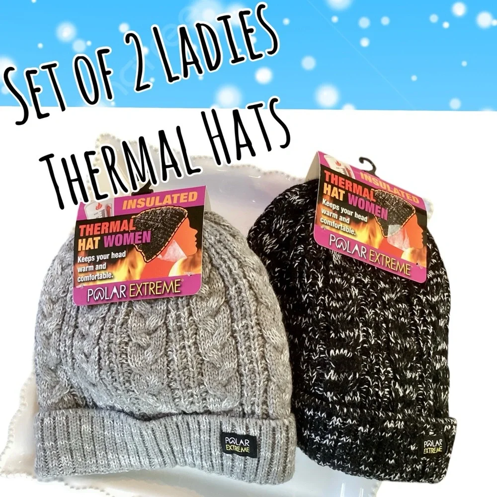 COPY - 🍂🌸Set of 2 Thermal Knit Plush Lined Hats - Picture 1 of 6